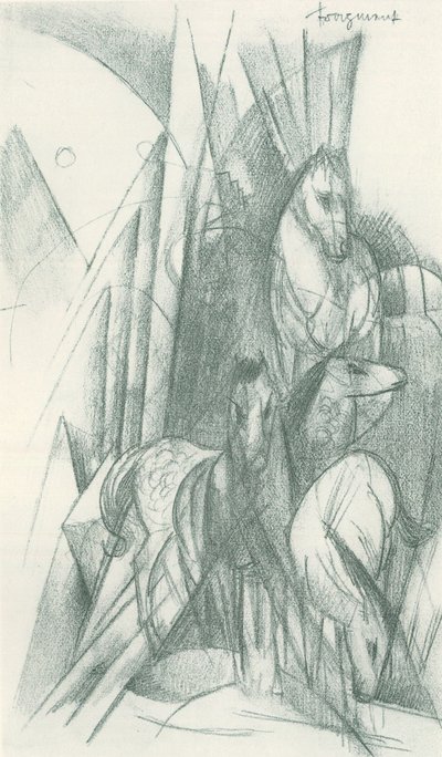 Compositie van paarden en abstracte vormen door Franz Marc