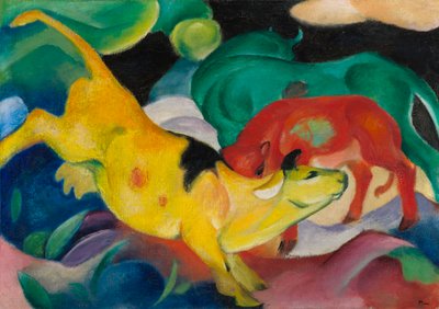 Koeien, rood, groen, geel door Franz Marc