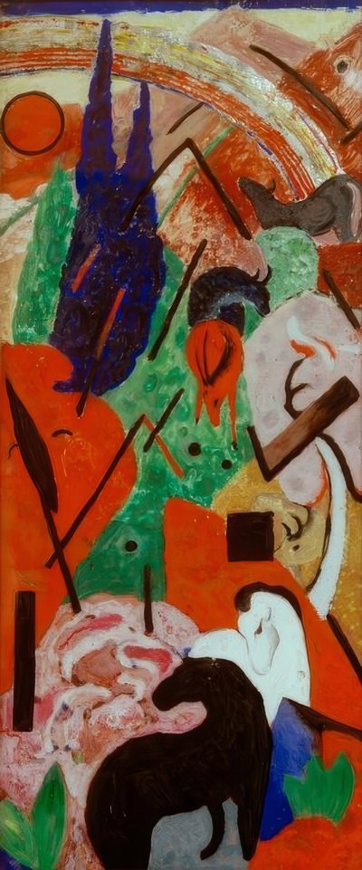 Landschap met dieren en regenboog door Franz Marc