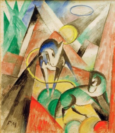 Landschap met twee paarden door Franz Marc
