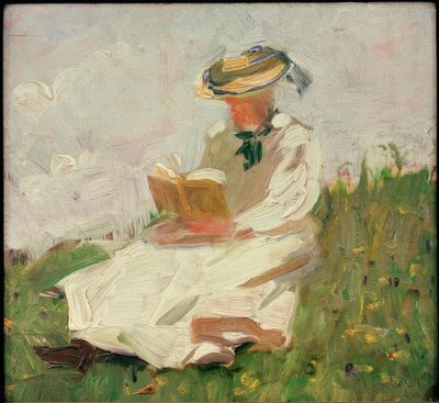 Lezende vrouw in het groen door Franz Marc