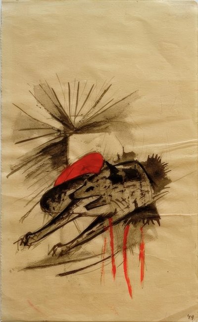 Liggende hyena (liggende wolf) door Franz Marc