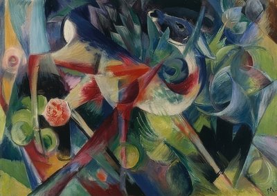 Hert in de bloementuin door Franz Marc