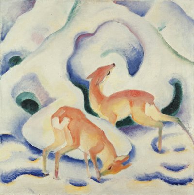 Herten in de sneeuw II door Franz Marc