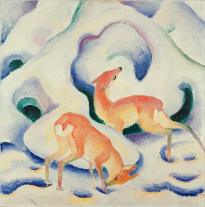 Reeën in de sneeuw II door Franz Marc