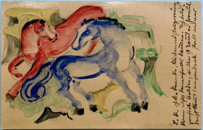 Rood en blauw paard door Franz Marc