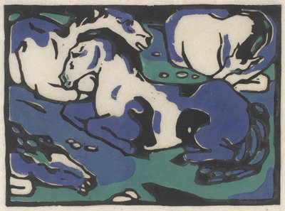 Ruhende Pferde (Rustende Paarden), 1911-1912, gedrukt 1916 door Franz Marc