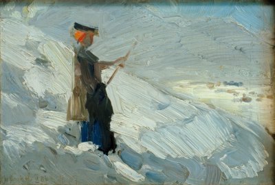 Staande vrouw in winterlandschap door Franz Marc