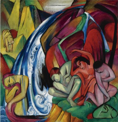 De waterval Vrouwen onder een waterval, 1912 door Franz Marc