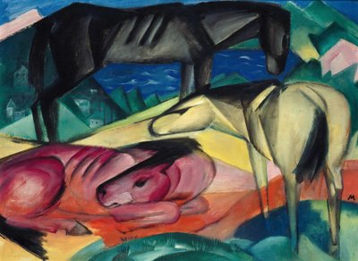 Drie Paarden II door Franz Marc