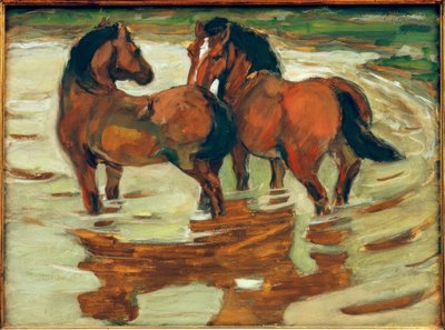 Twee paarden in de wasplaats door Franz Marc