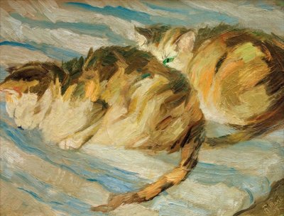 Twee grijze katten (Kattenstudie II) door Franz Marc