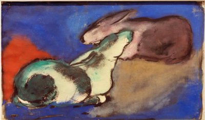 Twee slapende hazen door Franz Marc