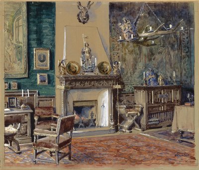 Herenkamer met open haard door Franz Poledne