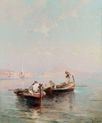 Vissersboot in de baai van Napels door Franz Richard Unterberger