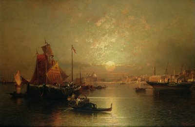 Schepen op de Lagune, Venetië, bij Zonsondergang door Franz Richard Unterberger