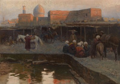 Caravanserai bij Gur-e Amir in Samarkand door Franz Roubaud