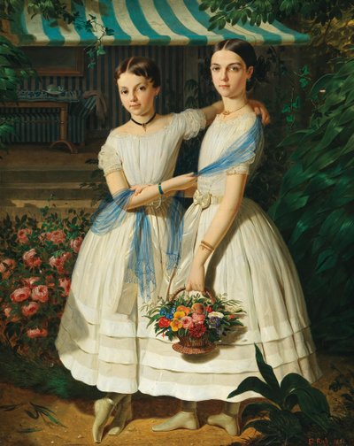 Franz Russ Portret van twee zussen in de tuin 1854 door Franz Russ the Elder
