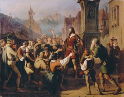 Hertog Friedrich IV, vermomd als minstreel, onthult zichzelf aan zijn trouwe Tirolers door Franz Schams