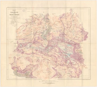 Kaart van het massief van Gavarnie en de verloren berg, uitgegeven in 1914 door Franz Schrader