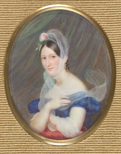 Portret van een jonge vrouw met een roos in haar haar door Franz Schrotzberg