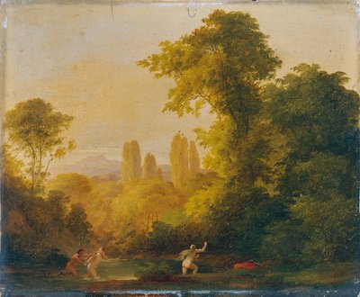 Landschap met mythologische stafage door Franz Schrotzberg