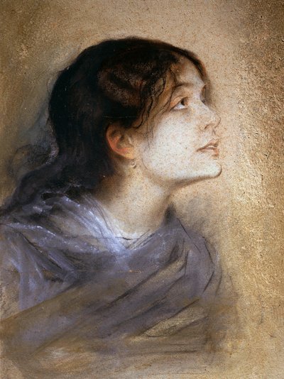 Portret van Eleonora Duse, Italiaanse actrice, schilderij door Franz von Lembach, pastel op karton door Franz Seraph von Lenbach