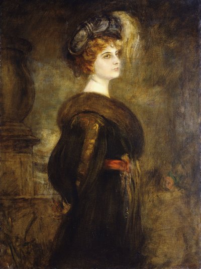 Portret van een dame, staand driekwart lengte door Franz Seraph von Lenbach