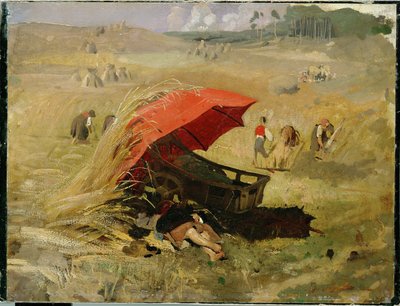 De rode paraplu (olieverf op karton op papier) door Franz Seraph von Lenbach
