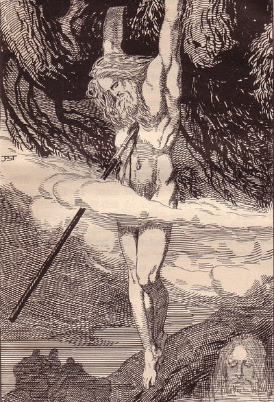Odin hangend aan de wereldboom. Illustratie voor De Edda: Germaanse goden en helden door Hans von Wo door Franz Stassen