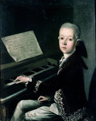 Portret van Carl Graf Firmian aan de piano, vroeger gedacht te zijn Wolfgang Amadeus Mozart (1756-91) door Franz Thaddaus Helbling