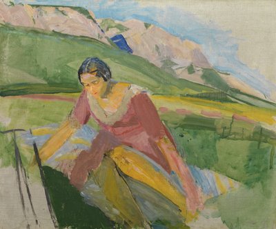 Jonge Vrouw in een Landschap (Karinthië), c.1930-38 door Franz Wiegele
