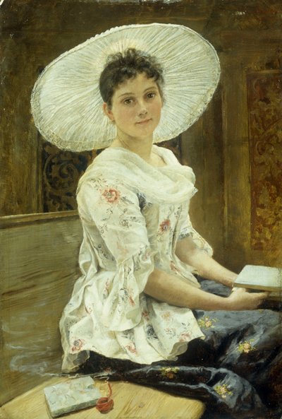 Een jonge schoonheid met een witte hoed door Franz Xaver Simm