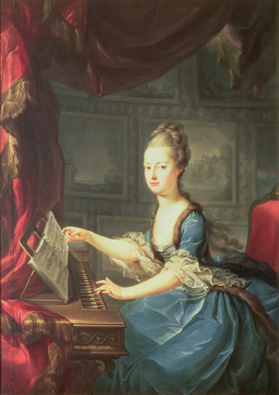 Aartshertogin Marie Antoinette Habsburg-Lothringen (1755-93) aan het spinet, vijftiende kind van keizerin Maria Theresia van Oostenrijk (1717-80) en keizer Frans I (1708-65), vrouw van Lodewijk XVI van Frankrijk door Franz Xaver Wagenschon