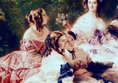 Keizerin Eugenie (1826-1920) en haar hofdames, detail van de Prinses van Essling, de Barones van Pierres en de Vrouwe van Lezay-Marnesia, 1855 door Franz Xaver Winterhalter