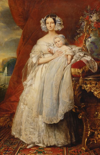 Helene-Louise de Mecklembourg-Schwerin, Hertogin van Orleans (1814-58) met haar zoon Graaf van Parijs (1838-94) 1839 door Franz Xaver Winterhalter