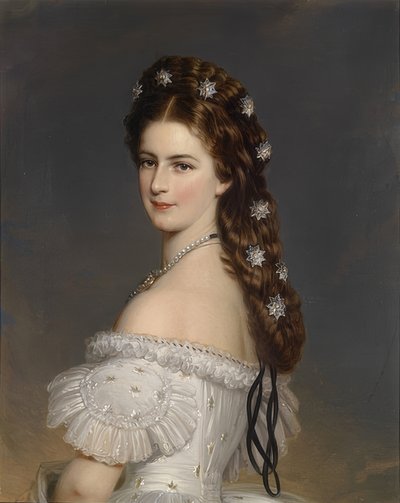 Keizerin Elisabeth met diamantsterren in haar haar door Franz Xaver Winterhalter