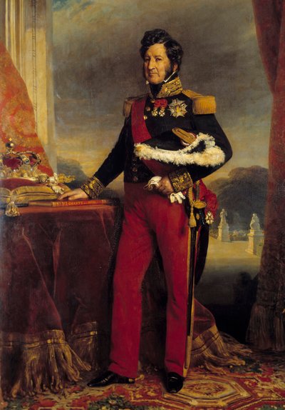 Portret van Louis Philippe I (1773-1850), koning van de Fransen met de hand op het handvest van 1830 door Franz Xaver Winterhalter