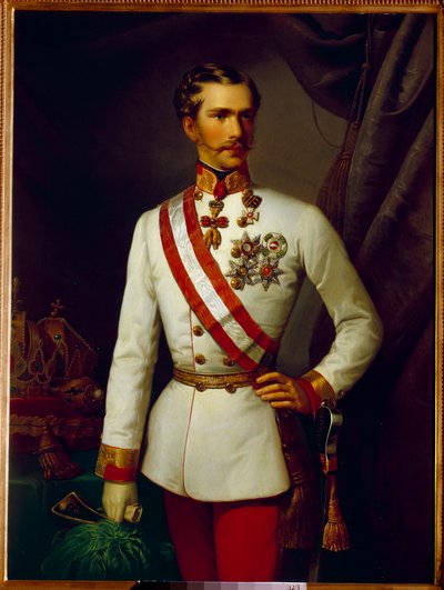 Portret van Francois Joseph van Oostenrijk op 28-jarige leeftijd in ceremonieel uniform (1830-1916) door Franz Xaver Winterhalter