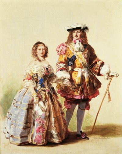 Koningin Victoria en Prins Albert gekleed in kleding van de Restauratie voor hun bal in 1851 door Franz Xaver Winterhalter
