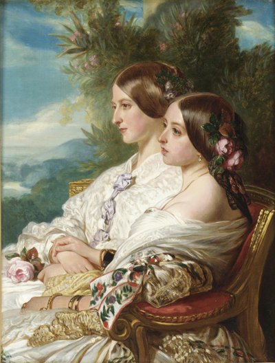 Koningin Victoria en haar nicht, de hertogin van Nemours door Franz Xaver Winterhalter