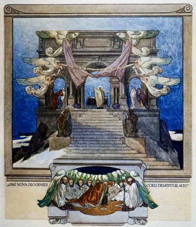 En nieuwe nakomelingen dalen neer uit de hemel, Purgatorio, canto XXII, Goddelijke Komedie van Dante Alighieri, illustratie door Franz von Bayros (1866-1924), Wenen door Franz von  Bayros