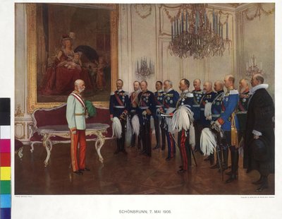 Bezoek van de Duitse Prins van de Federaties op 8 mei 1908 in kasteel Schoenbrunn door Franz von (after) Capot