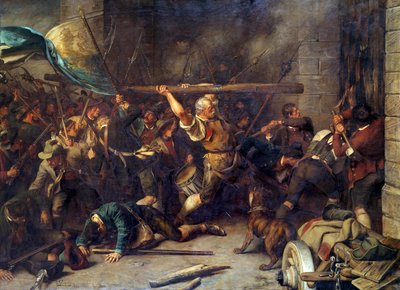 De opstand van de boeren in 1850 De aanval op de rode barrière door Franz von Defregger