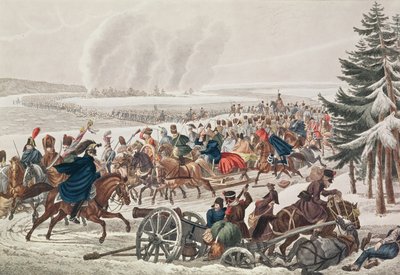 Het Franse leger trekt zich terug over de rivier Berezina, 26 november 1812, gegraveerd door J.A. Klein door Franz von Habermann