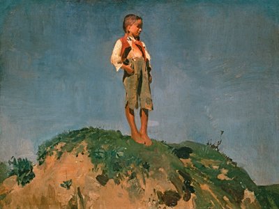 Herderjongen op een Grasheuvel door Franz von Lenbach