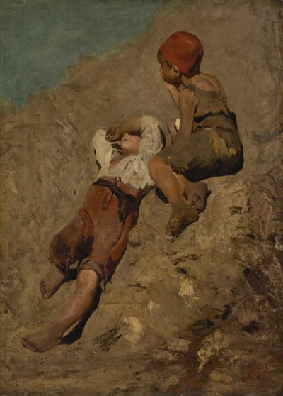 Twee Boerenjongens op een Helling door Franz von Lenbach