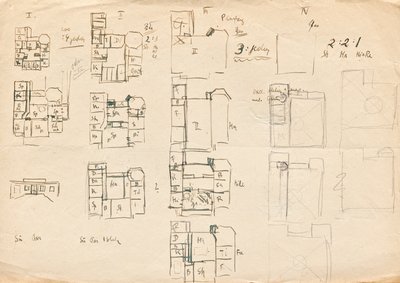 Ontwerpschetsen voor Matschs Ateliervilla - Plattegronden door Franz von Matsch