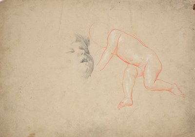 Studies van een klein kind, een slapend kinderhoofd, een vrouwenhoofd door Franz von Matsch