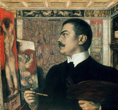 Zelfportret in het atelier door Franz von Stuck
